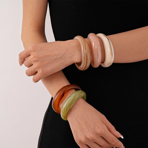 Vintage Acrylic Open Cuff Bracelet Bangle Marble Smudge Geometric Chunky Smooth Minimalist Fashion Hand Jewelry For Women