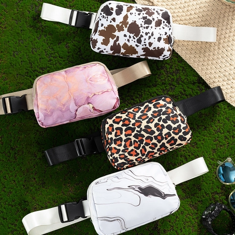 Waterproof Nylon Fanny Pack Crossbody Waist Bag For Outdoor Sport Travel Leopard Cow Marble Print Casual Lightweight