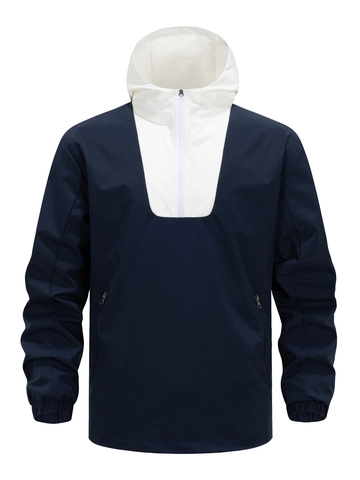 Giacca Con Cappuccio Uomo Color Block Mezza Zip Antivento All'aperto Casual Vestibilità Ampia Leggera Traspirante