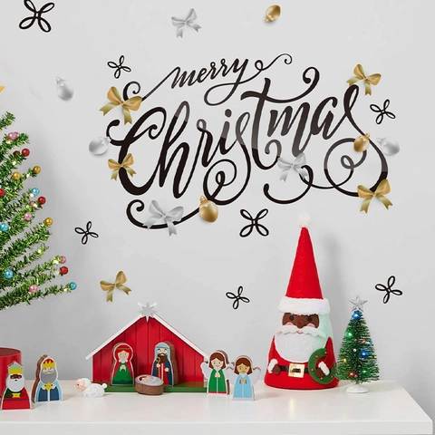 Merry Christmas Wall Stickers Waterproof PVC Lettering Decals For Home Living Room Bedroom Window Door Decoration