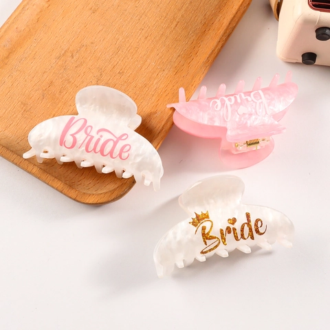 Bride Lettering Hair Claw Clip Acrylic Acetate Marble Texture Wedding Party Headwear Bridal Hair Accessories For Women