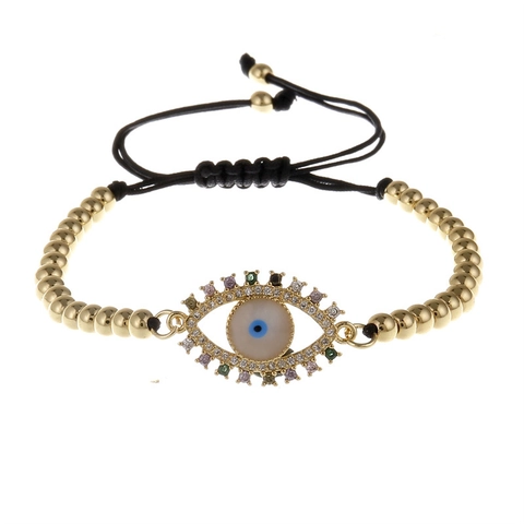 Evil Eye Bracelet Copper Cubic Zirconia Adjustable Braided Rope Ethnic Bohemian Fashion Jewelry Gift For Women