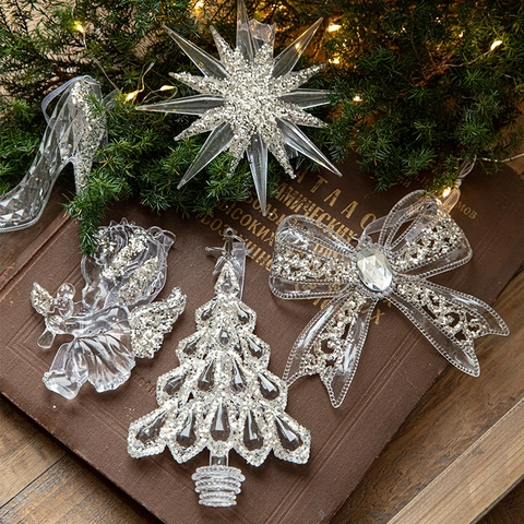 Decorazioni Appese Per Albero Di Natale Acrilico Trasparente Cristallo Di Ghiaccio Glitter Angelo Stella