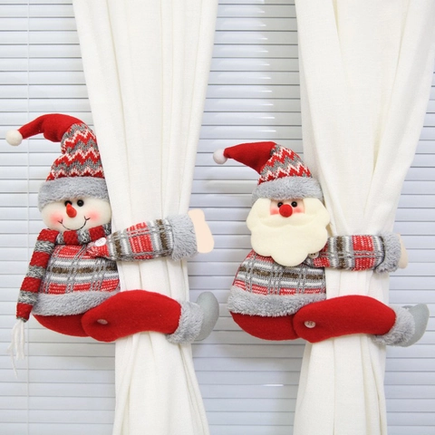 Christmas Curtain Tiebacks Plush Knitted Buckle Holders Santa Snowman Reindeer Elf Doll Festive Window Decorations