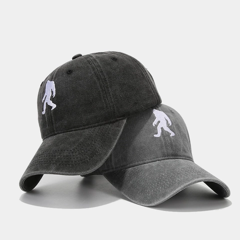 Casquette De Baseball En Coton Lavé Vintage Broderie Bigfoot Style Délavé Ajustable Chapeau De Soleil Pour Hommes Femmes