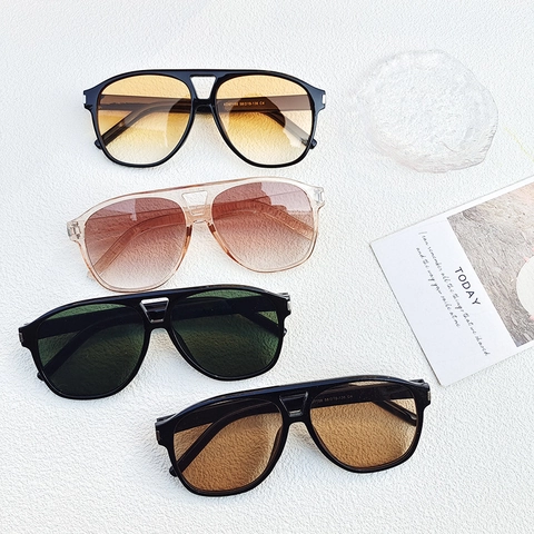 Lunettes De Soleil Aviateur Grand Cadre Rétro Double Pont Protection UV400 Monture Résine Lunettes Mode Homme Femme