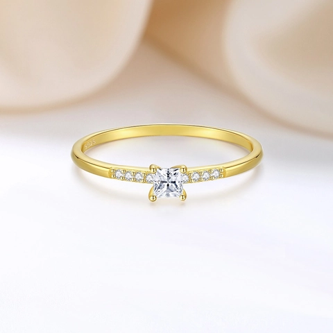 925 Sterling Silver Square Zirconia Ring Luxury Sugar Cube Stackable Index Finger Ring Fashion Jewelry For Women Gold Plated Pave Ring
