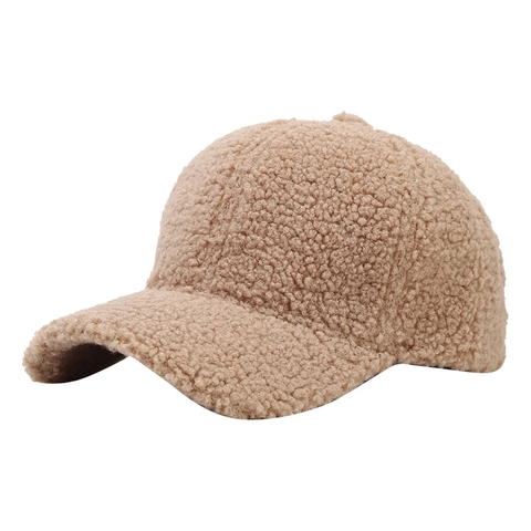 Gorra de Béisbol de Lana de Cordero de Moda para Mujeres Hombres Color Sólido Cálido Invierno Sherpa Dad Hat Retro Exterior