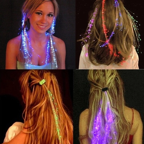 LED Glasfaser Haarzopf Leuchtende Haarspangen Bunte Blinkende Glow In The Dark Haarnadel Für Rave Party Festival