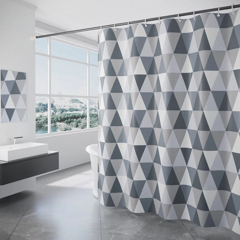 Waterproof Shower Curtain Thickened Polyester Geometric Triangle Pattern Mildew Resistant Bathroom Decor Metal Grommets