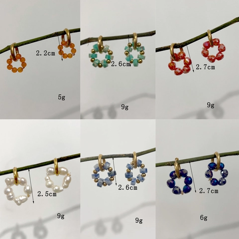 Pendientes Aro Con Cuentas Acero Inoxidable Bañado Oro 18K Piedra Natural Perla Agua Dulce Hecho Mano Moda Minimalista Mujer
