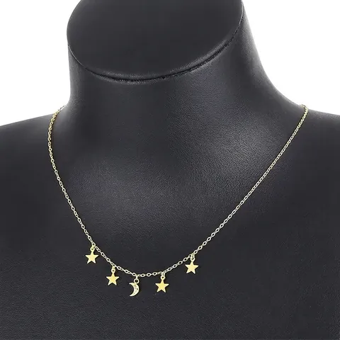 Collar Con Colgante De Estrella Y Luna De Acero Inoxidable Con Diamantes De Imitación Tonos Oro Plata Joyas Chic Minimalistas Para Mujer
