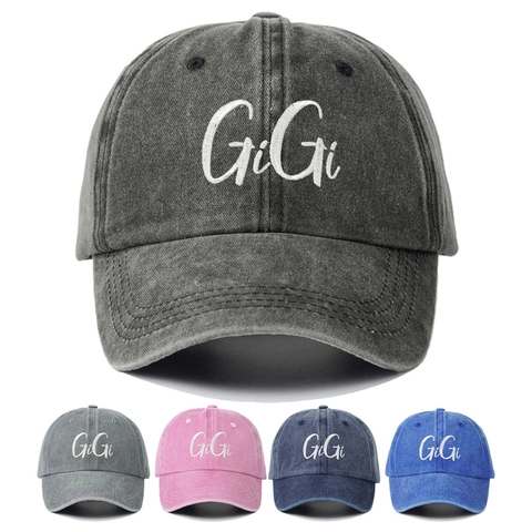 Vintage Washed Cotton Baseball Cap For Men Women Embroidery GiGi Letter Adjustable Distressed Dad Hat Sun Protection Outdoor