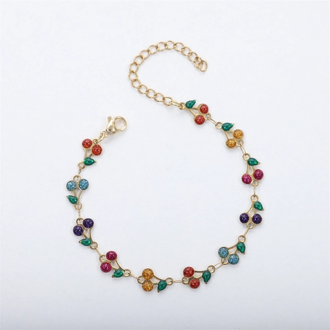 Cherry Charm Bracelet Stainless Steel Gold Plated Colorful Glitter Enamel Fruit Jewelry Sweet Adjustable For Women