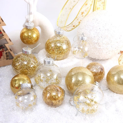 Christmas Ornaments Balls Shatterproof Transparent Plastic Baubles With Wire Beads Glitter For Holiday Tree Decoration
