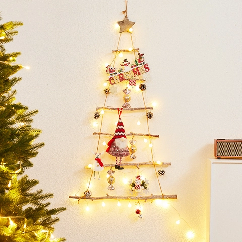 Árbol De Navidad Colgante De Madera Con Luces LED Adornos DIY Festivos Para Decoración De Pared Del Hogar