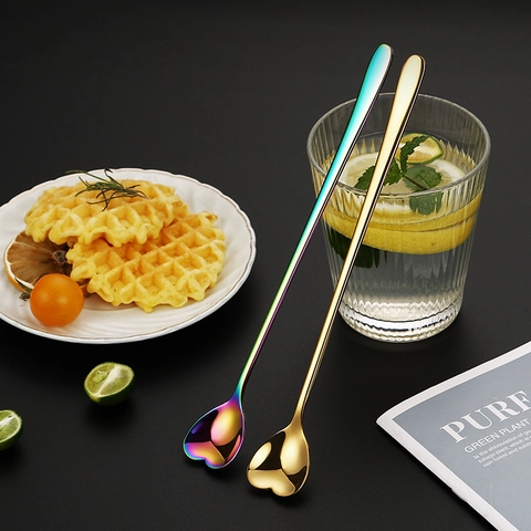 Heart Shaped Spoon 304 Stainless Steel Long Handle Coffee Stirring Dessert Honey Mirror Polished Creative Tableware