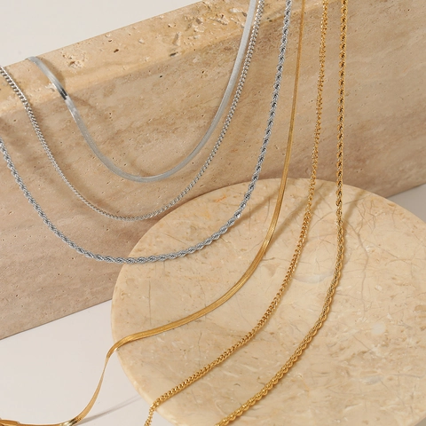 Collana A Strati In Acciaio Inossidabile Con Catena Piatta E Corda Gioielli Di Moda Minimalisti Per Donne