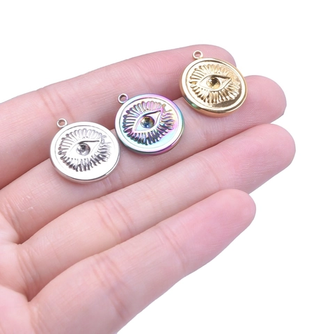 Colgante Redondo Mal de Ojo Acero Inoxidable Colorido Amuleto Geométrico Retro DIY Bisutería Unisex Accesorio