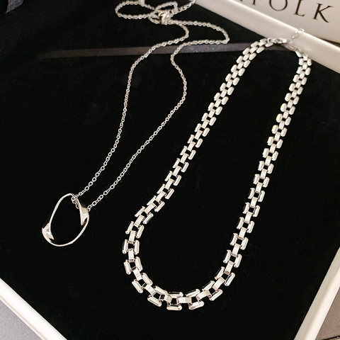 Minimalist Silver Color Alloy Copper Irregular Geometric Pendant Necklace And Square Box Chain Link Choker For Women Modern Jewelry