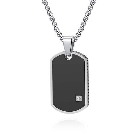 Heren Dog Tag Hanger Ketting Roestvrij Staal Met Vierkante Zirkonia Militaire Stijl Streetwear Hip Hop Sieraden