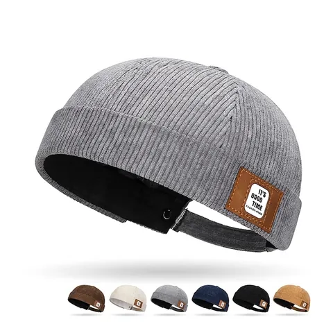 Gorro Docker Retro De Pana Sin Ala Con Etiqueta De Cuero Ajustable Color Sólido Streetwear Miki Hat Para Hombre Mujer