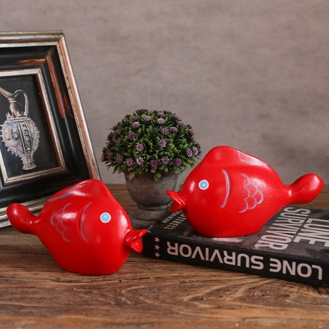 Red Wooden Fish Carp Ornaments Hand Painted Desktop Decorative Figurines For Home Wedding Gift Modern Nordic Style