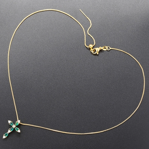 Collana Ciondolo Croce Zirconia Cubica Rame Zircone Colorato Catena Box Gioielli Hip Hop Per Donne
