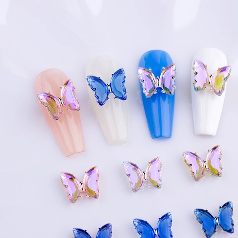 3D Butterfly Nail Art Charms Crystal Metal Frame Aurora Holographic Manicure DIY Decoration Elegant Shiny Jewelry