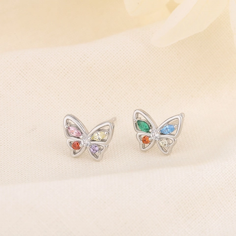 Orecchini A Lobo Farfalla Con Zirconi Colorati Base In Rame E Perno In Argento Sterling 925 Gioielli Raffinati