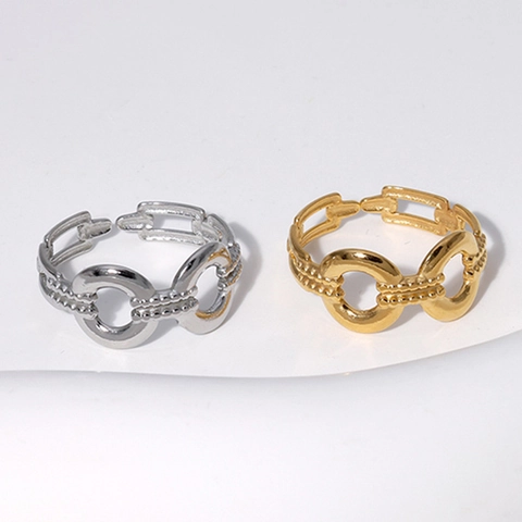 Anello A Maglie Di Catena Geometrico In Acciaio Inossidabile Fascia Aperta Regolabile Gioielli Di Moda Minimalisti Per Donne
