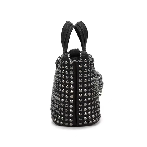 Gran Capacidad Estilo Punk Bolso de Hombro de Cuero PU Mujer Remaches Calavera Bolso de Mano Tote Oscuro