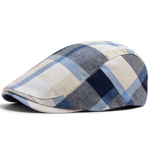 Coppola A Quadri Cotone Lino Traspirante Regolabile Stile Britannico Retrò Berretto Ivy Gatsby Per Uomo Donna