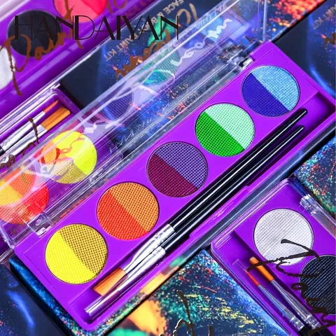 Kit Pittura Viso E Corpo Idrosolubile UV Fluorescente Halloween Festival Festa Tavolozza Trucco Con Pennelli