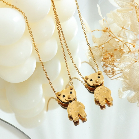 Collana Con Pendente Orso In Acciaio Inossidabile Placcato Oro 18K Zirconia Orso Meccanico Mobile Catena Clavicola Donne