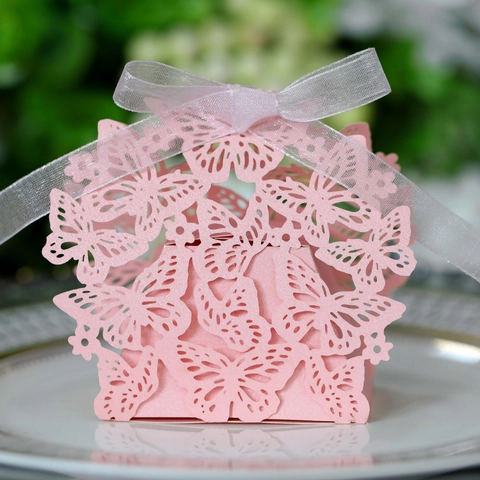 Laser Cut Butterfly Wedding Favor Candy Box Romantic Hollow Out Paper Gift Packaging With Ribbon For Birthday Party Decor
