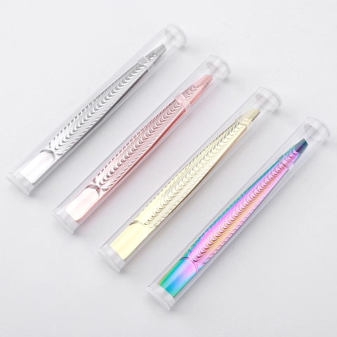 Professional Stainless Steel Eyebrow Tweezers Slant Tip High Precision Anti Slip Fish Scale Texture Makeup Grooming Tool
