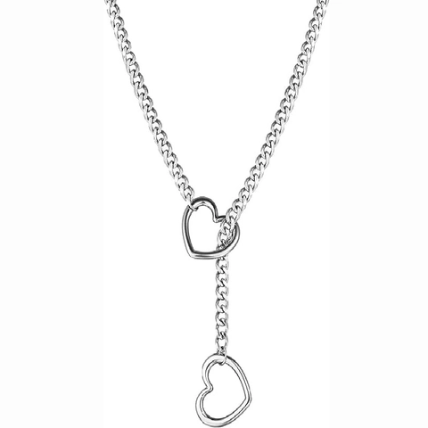Gothic Titanium Steel Heart Circle Pendant Y-Necklace For Women Men Minimalist Punk Cuban Link Chain Lariat Necklace Jewelry