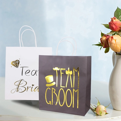 Wedding Gift Bags Paper Foil Hot Stamping Team Bride Team Groom Party Souvenir Bridal Shower Handheld