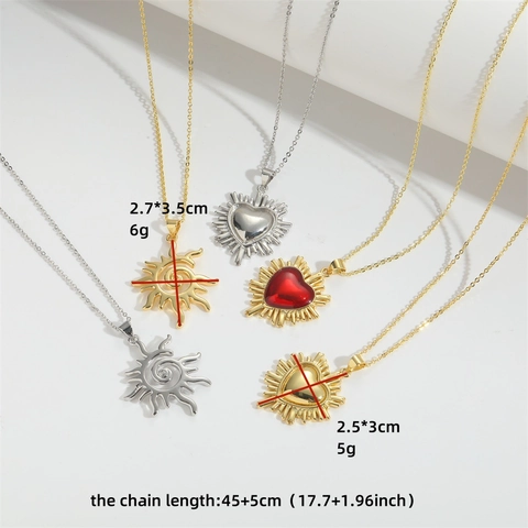 Elegante Herz Sonne Anhänger Halskette Retro Kupfer Gold Silber Plattiert Schmuck Für Frauen Ästhetik Strahlen Choker
