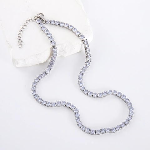 Collar De Cadena De Tenis Hip Hop Iced Out Circonita Cúbica Redonda Acero Inoxidable 304 Joyería Versátil Para Hombres Y Mujeres