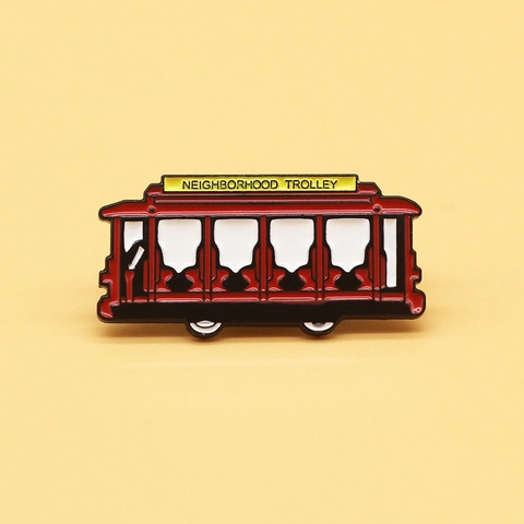 Broche Esmaltado Trolley Rojo Retro Pin Aleación Metal Vintage Insignia Para Mochilas Chaquetas Ropa Joyería Regalo