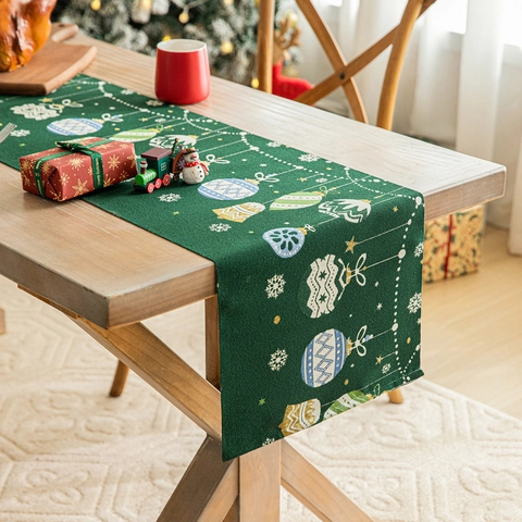 Camino De Mesa De Navidad Tela Jacquard De Poliéster Con Patrón De Copo De Nieve Y Bola Para Decoración De Mesa