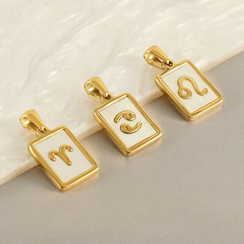 Sterrenbeeld Hanger Ketting Goud Verguld Roestvrij Staal Witte Schelp Rechthoekig Constellatie Sieraden Voor Vrouwen
