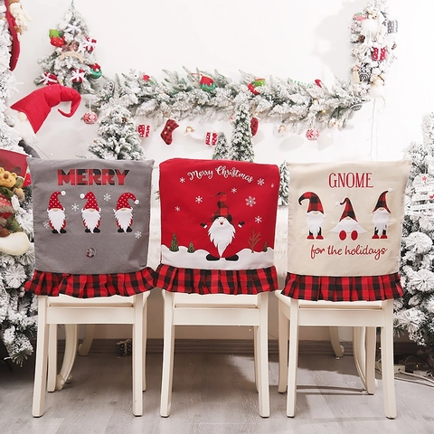 Coprisedie Di Natale In Lino Plaid Volant Motivo Gnomo Sala Da Pranzo Decorazione Per Feste
