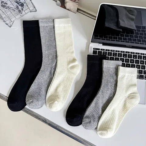 Calze Crew Da Donna Cotone Pettinato A Coste Senza Cuciture Tinta Unita Traspirante Minimalista All Match Slouch