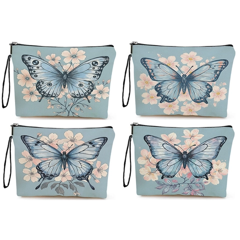 Schmetterling Blume Druck Make-up Tasche Leinen Reißverschluss Kosmetiktasche Tragbare Reise Kulturbeutel Für Frauen