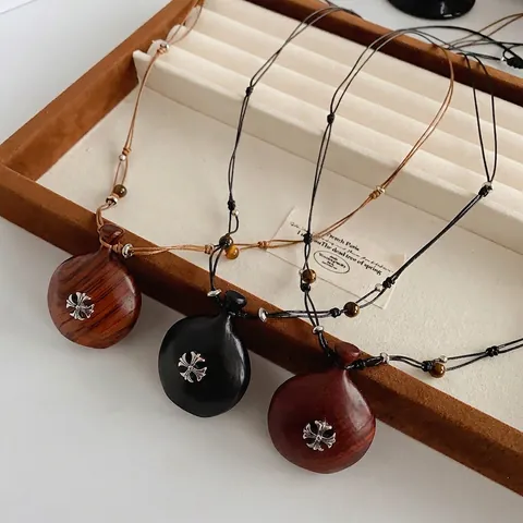 Collana Pendente In Legno Vintage Fatto A Mano Motivo Croce Catena Corda Regolabile Stile Etnico Gotico Gioielli