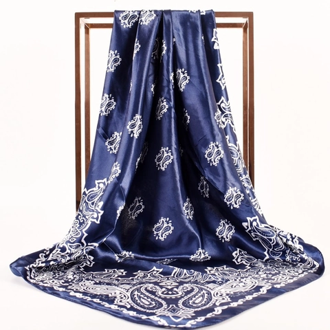 Damen Paisley Print Satin Quadrattuch Seidig Textur Großer Mode Kopftuch Hals Tuch Für Tägliche Party Zubehör