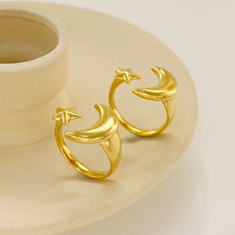 Ins Stijl Titaniumstaal Maan Ster Open Ring Minimalistisch Verstelbare Vingerring Goud Zilver Vergulde Ringen Voor Vrouwen Sieraden